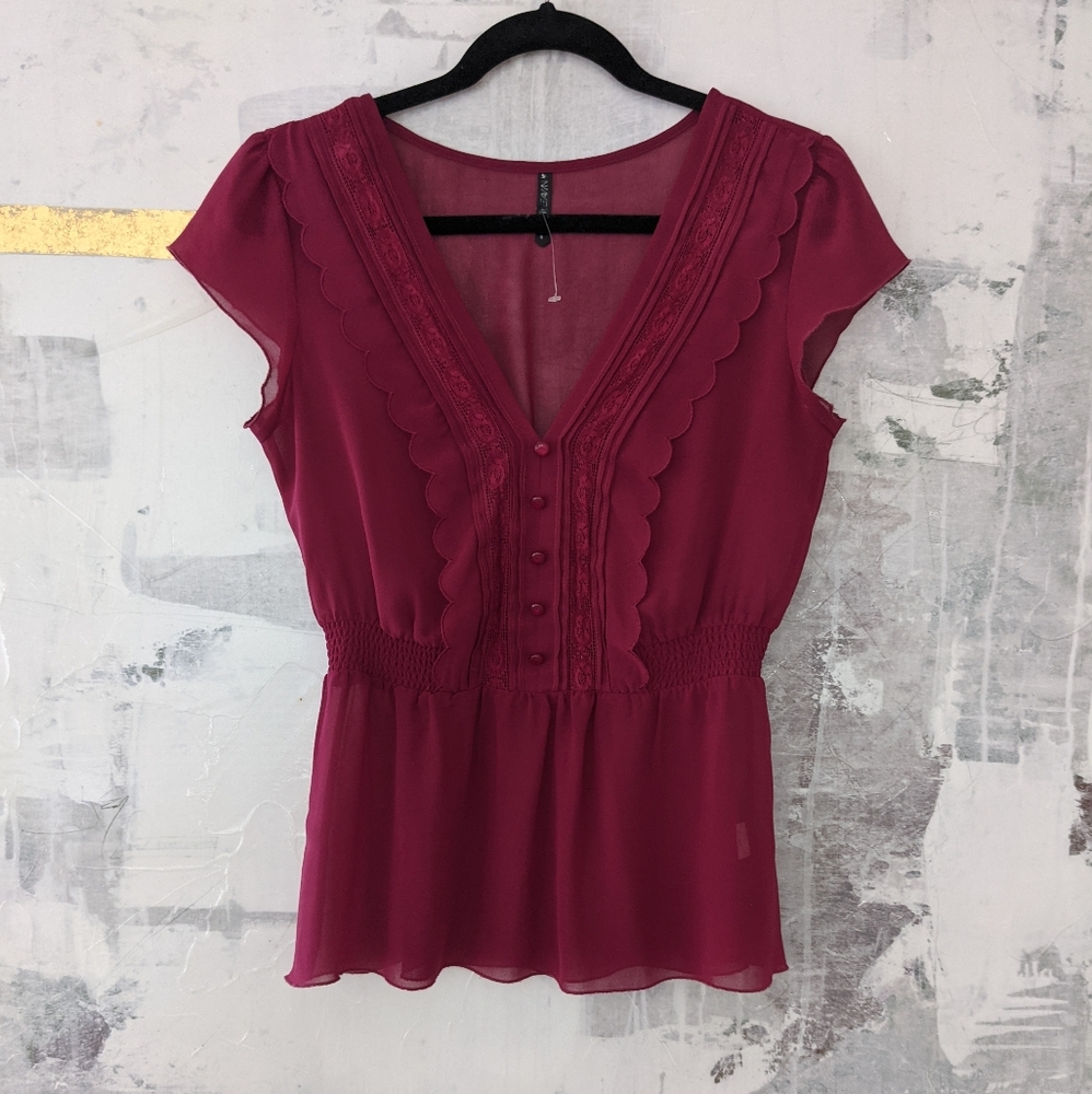 Gentle Fawn Raspberry Scalloped V-Neck Blouse